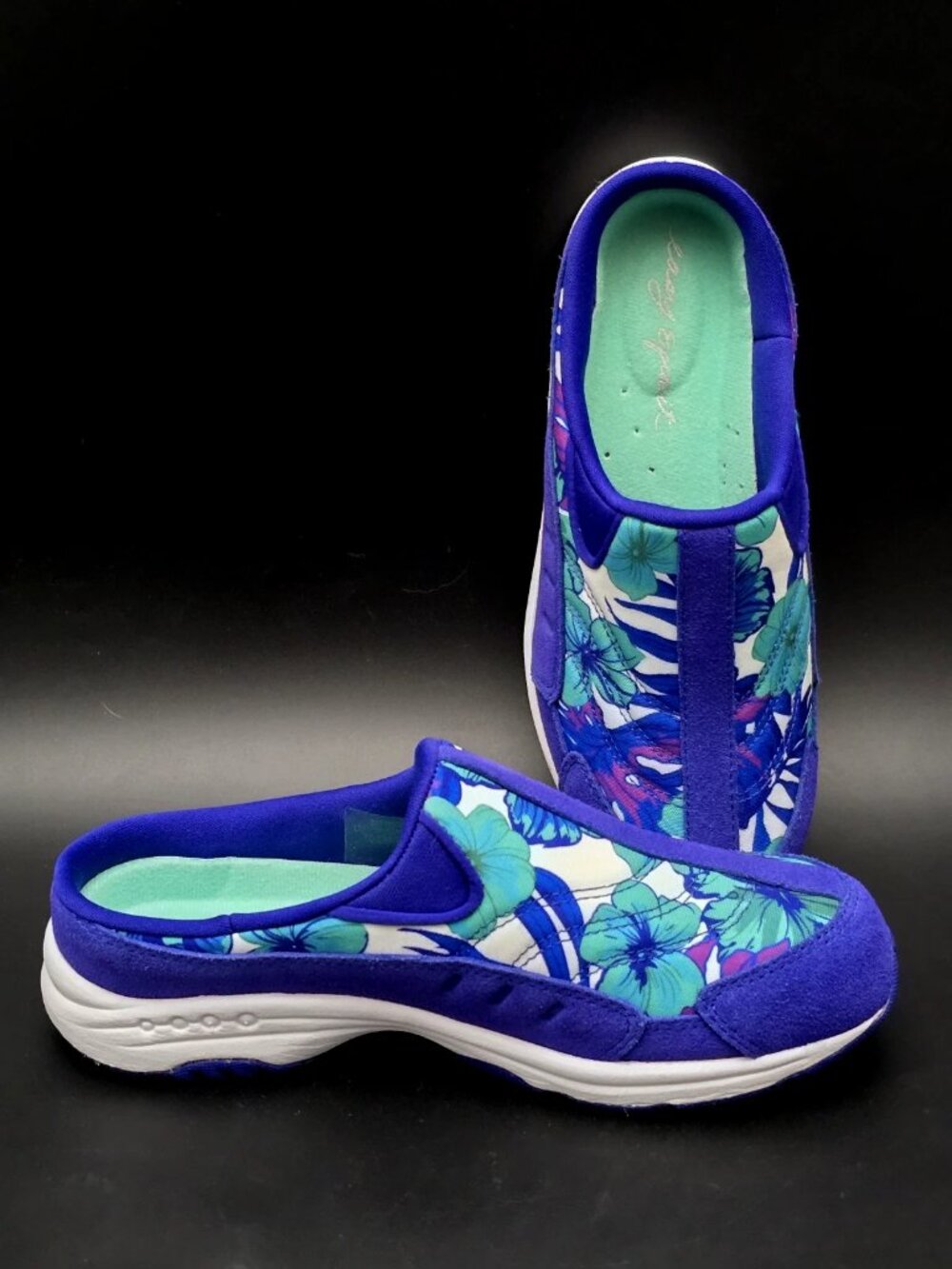 Easy Spirit Traveltime Floral Mules Slip-On Wide Toe Box Shoes Women's Size 7W